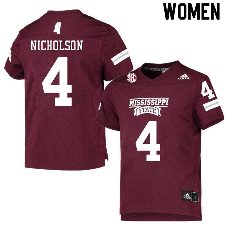 Women #4 DeCarlos Nicholson Mississippi State Bulldogs College Football Jerseys Sale-Maroon - Click Image to Close